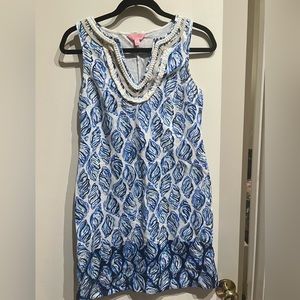 Lilly Pulitzer XS Shell Print Tank Dress with Collar Embroidery